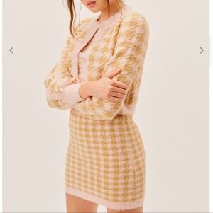 🆕 FOR LOVE & LEMONS Cher Cardigan Light Pink Houndstooth MEDIUM